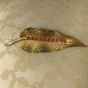 Vintage Gold Leaf rhinestone pin
